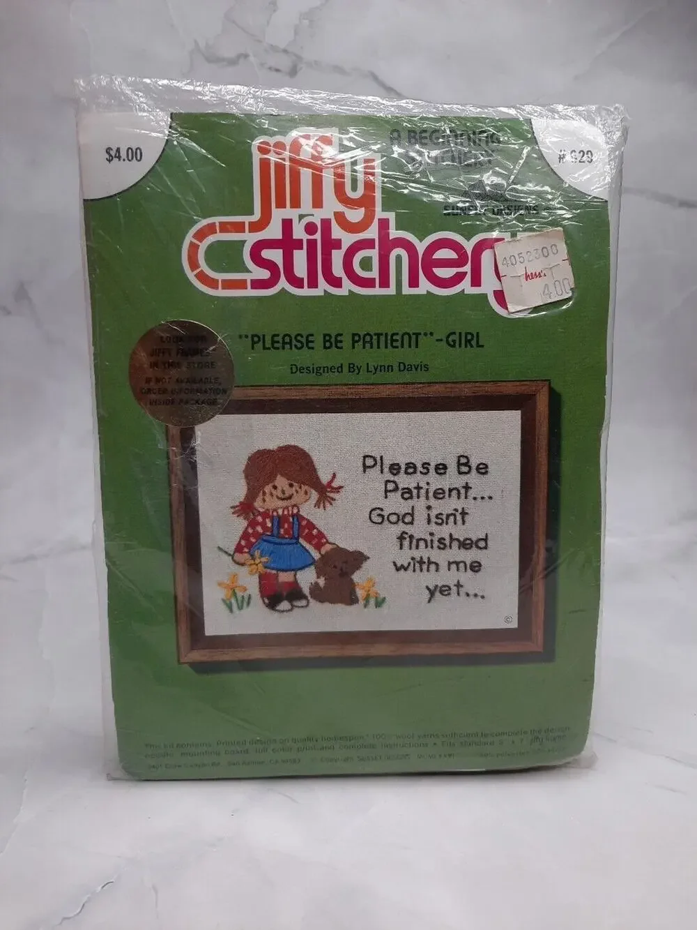 Vintage Sunset Designs Jiffy Stitchery Please Be Patient Girl 5x7 Beginner